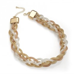 Necklace - Three row rose gold, gold and silver colour...