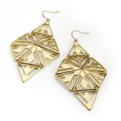 Earring - Gold colour geometric design drop earrings. -...