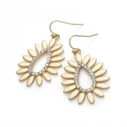 Earring - Matte gold colour crystal flower design drop...