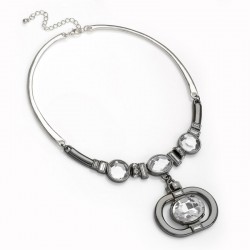 Necklace - Hematite grey and silver colour crystal collar...