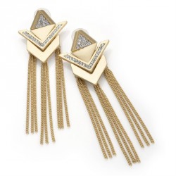 Earring - Matte gold and crystal chain tassel earrings. -...