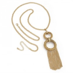 Necklace - Shiny gold colour chain tassel necklace. -...
