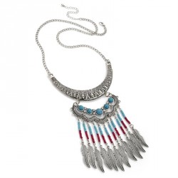 Necklace - Burnished silver colour crystal, turquoise and...
