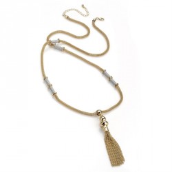 Necklace - Shiny gold colour silver glitter chain tassel...