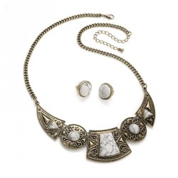Necklace & Earring set - Burnished gold and white marble...