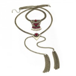 Necklace - Two row burnished silver and coral colour bead...