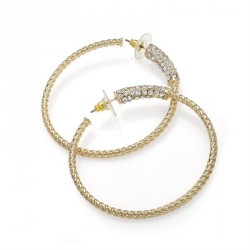 Earring - Gold colour crystal hoop earrings. - (ER30042)