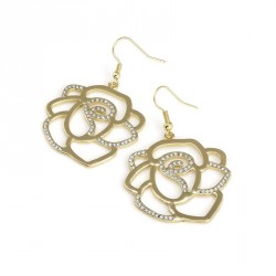 Earring - Gold colour crystal flower design earrings. -...