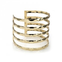 Bracelet - Gold colour stamped effect cuff bangle. -...