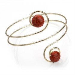 Bracelet - Gold colour coral marble effect arm bangle. -...