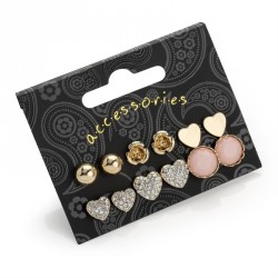 Earring set - Six pairs gold colour crystal stud earring...