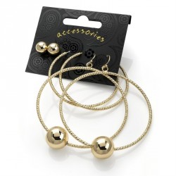 Earring set - Three pairs gold colour diamond cut effect...