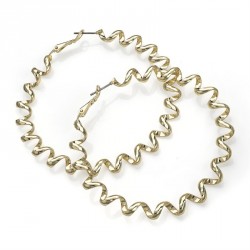 Earring - Shiny gold colour twist design hoop earrings. -...