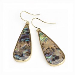 Earring - Gold colour shell effect oval drop earrings. -...