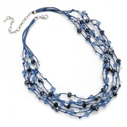 Necklace - Six row blue tone glass bead cord necklace. -...