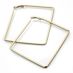 Earring - Shiny gold colour square shape hoop earrings. -...