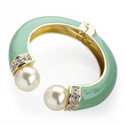 Bracelet - Shiny gold colour crystal cream pearl effect...