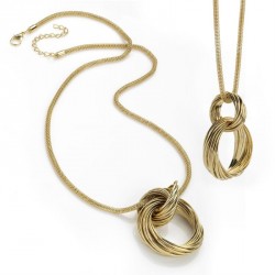 Necklace - Shiny gold colour multi hoop design charm...