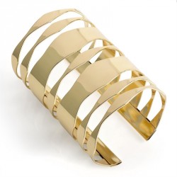 Bracelet - Shiny gold colour wide cuff bangle. - (BA29986)