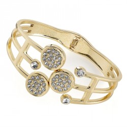 Bracelet - Gold colour crystal hinge bangle. - (BA29983)