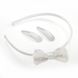 Headband & clip set - Three piece white sequin and...