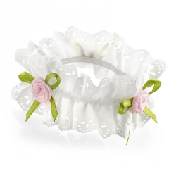 Scrunchie - Cream and pink ribbon flower elasticated hair...