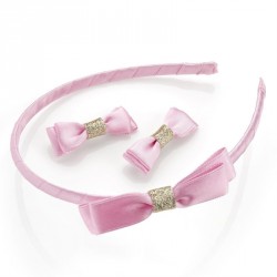 Headband & clip set - Three piece pink and gold colour...