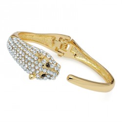 Bracelet - Gold colour crystal lion design hinge bangle....