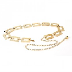 Belt - Shiny gold colour rectangle textured effect chain...