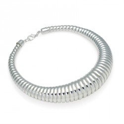Necklace - Shiny silver colour metal collar necklace. -...