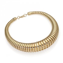 Necklace - Shiny gold colour metal collar necklace. -...