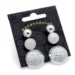 Earring set - Three pairs shiny silver colour stud...