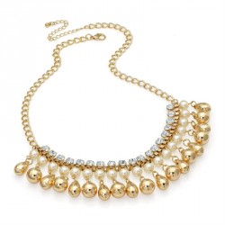 Necklace - Gold and cream pearl colour crystal chain...