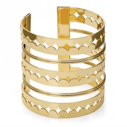 Bracelet - Shiny gold colour wide cuff bangle. - (BA29813)