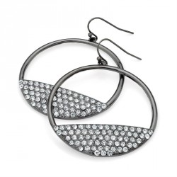 Earring - Shiny hematite grey colour crystal round fish...