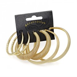 Earring set - Three pairs shiny gold colour set of hoop...