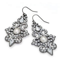 Earring - Shiny hematite grey and pearl colour crystal...