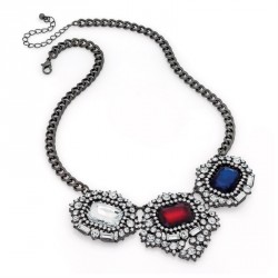 Necklace - Shiny hematite grey colour red, blue and...