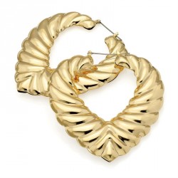 Earring - Gold colour large heart hoop earrings. - (ER29794)