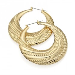 Earring - Gold colour large round hoop earrings. - (ER29793)