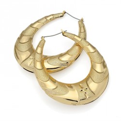 Earring - Gold colour large oval hoop pin earrings. -...