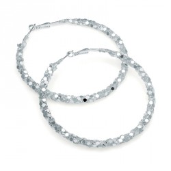 Earring - Shiny silver colour large chain mail look hoop...