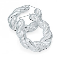 Earring - Silver colour large rope effect design oval pin...