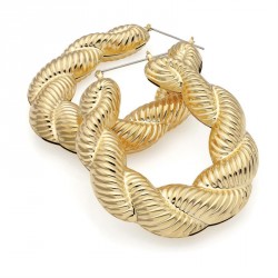 Earring - Gold colour large rope effect design oval pin...