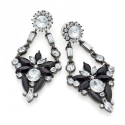 Earring - Shiny hematite grey colour crystal and jet bead...