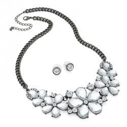 Necklace & Earring set - Shiny hematite grey colour clear...