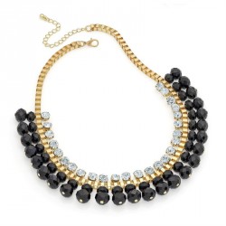 Necklace - Shiny gold colour crystal and jet glass bead...