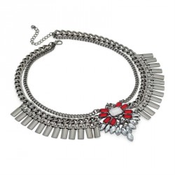 Necklace - Hematite grey colour red and clear bead chain...