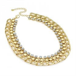 Necklace - Gold colour crystal chain choker necklace. -...