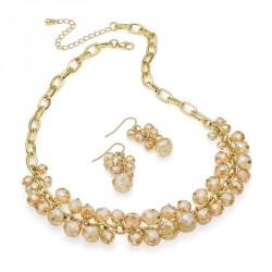 Necklace & Earring set - Shiny gold brown transparent...